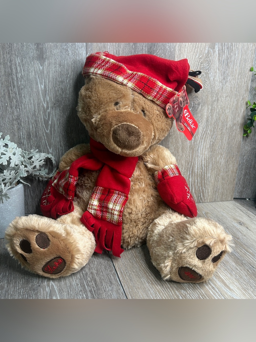 NWT Belk Belkie Bear 2010 Edition Plush Christmas Teddy Red Scarf Mittens